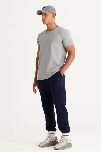 AC&Co / Altınyıldız Classics Férfi Sötétszürke Crew Neck Slim Fit pamut póló