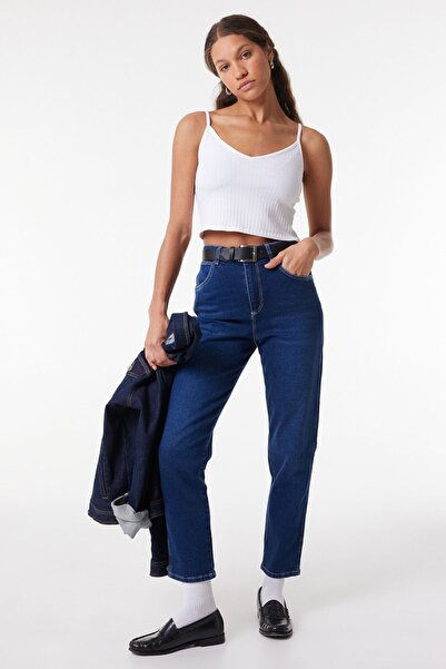 WRANGLER Mom Fit High Waist Shrinkable Leg Vintage Cut Women's Blue Cotton Stretchy Jean Denim Jeans