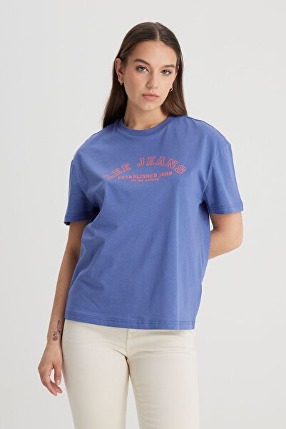 Lee Regular Fit Normal Kesim Bisiklet Yaka %100 Pamuk Mor Tişört