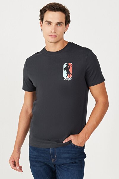 WRANGLER Regular Fit Normal Kesim %100 Pamuk Bisiklet Yaka Antrasit Tişört
