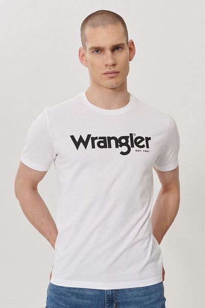 WRANGLER White Crew Neck 100% Cotton Men's T-shirt - Regular Fit