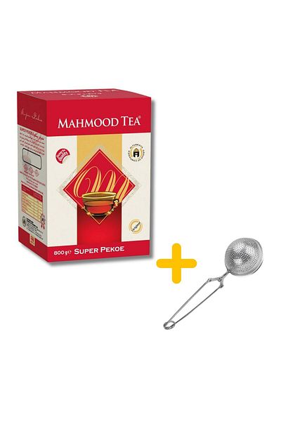 Mahmood Tea Ceylon Pekoe Bulk Tea 800 gr and Silver Tea Strainer Bundle with Globe Design