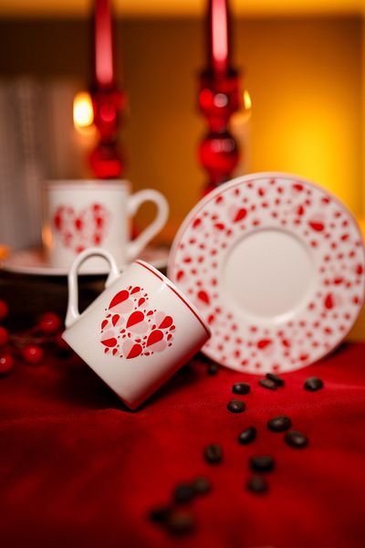 Heda Porselen Nazende 4 Piece 2-Person Porcelain Coffee Set with Heart Mother's Day Gift Gift Coffee Cup