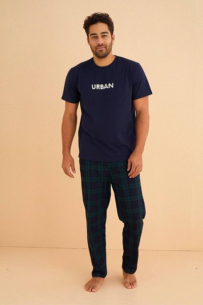 MEBA Ανδρικό σετ πιτζάμες με κοντό μανίκι Navy Blue ριγέ - Διπλό καρό σχέδιο /5