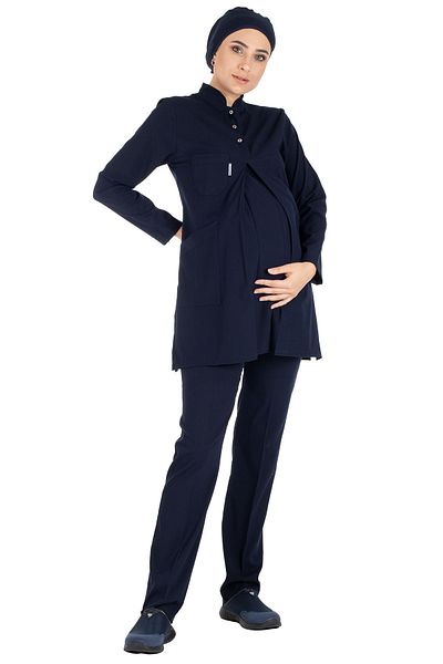 Alsancak Üniforma Hijab de maternitate din Lycra bleumarin - Set de tricou pentru asistentă din țesătură subțire