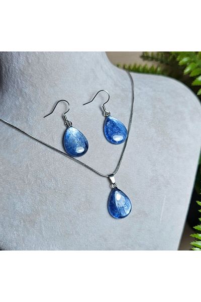 Singincraft Peace of Mind Kyanite - Natural Necklace and Earring Set Handmade Design