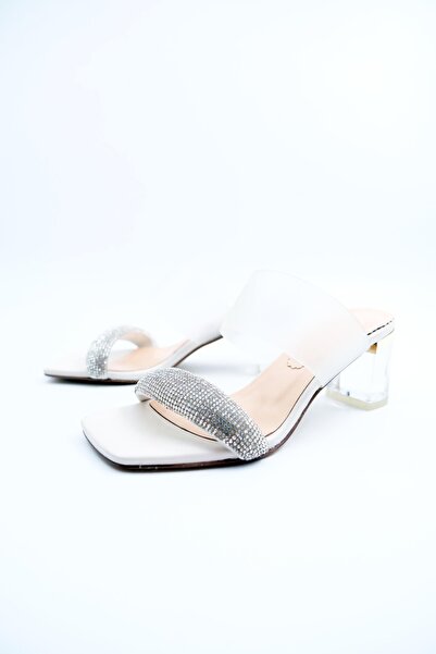FOLLİNİ White Genuine Leather Women's Slippers