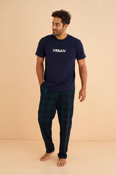 MEBA Ανδρικό σετ πιτζάμες με κοντό μανίκι Navy Blue ριγέ - Διπλό καρό σχέδιο /5