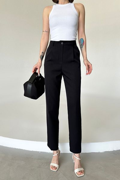 Maude High Waist Officer Black Palazzo Trousers - Seasonal Fabric