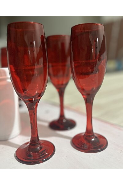 adana avm Yılbaşı Kırmızı 6 Adet Şampanya Bardağı Kahve Yanı Su Bardağı 6 Kişilik Kırmızı