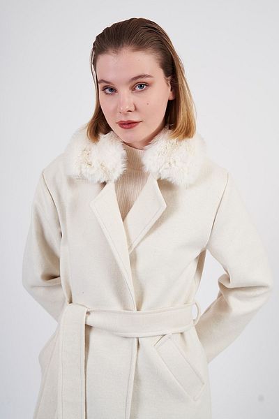 SevdeUgur Γυναικείο Stamp Coat Cream Furry - Συλλογή