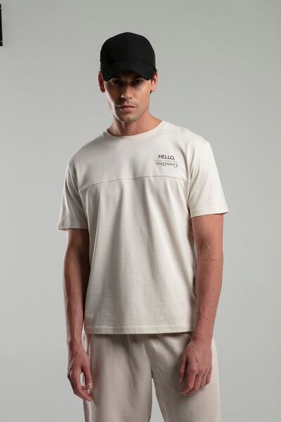 BENMANAJ Ανδρικό μπλουζάκι με λαιμόκοψη σε μπεζ χρώμα