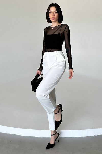Maude High Waist Officer Cut White Palazzo Women's Trousers