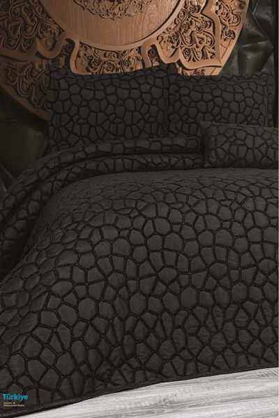 Çeyiz Diyarı Stone 4 Piece Bedspread - 240x260 Black Black
