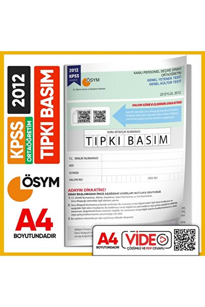 Karakutu Yayınları 2012 Kpss Ortaöğretim/lise Ösym Tıpkı Basım Çıkmış Soru Ki...