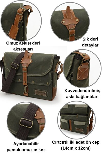 Cappadocia Vintage 4046 Antiochia Shoulder Postman School Briefcase Travel Khaki Green Waterproof Waxed Canvas Laptop Bag