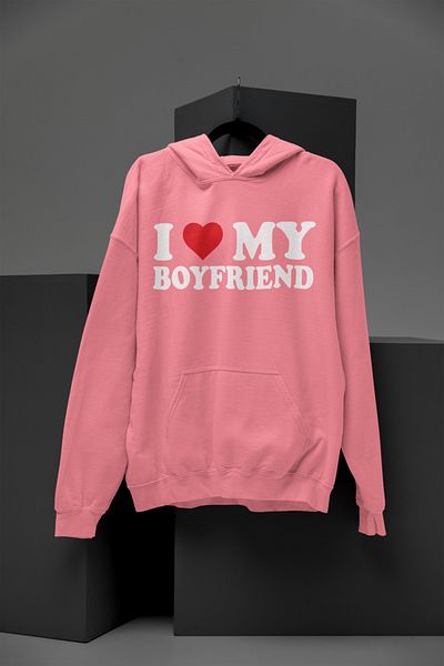 MAGORS I Love My Girlfriend - Φούτερ με στάμπα, βαμβακερό, μακρυμάνικο, ράστερ, με κουκούλα με 3 κλωστές
