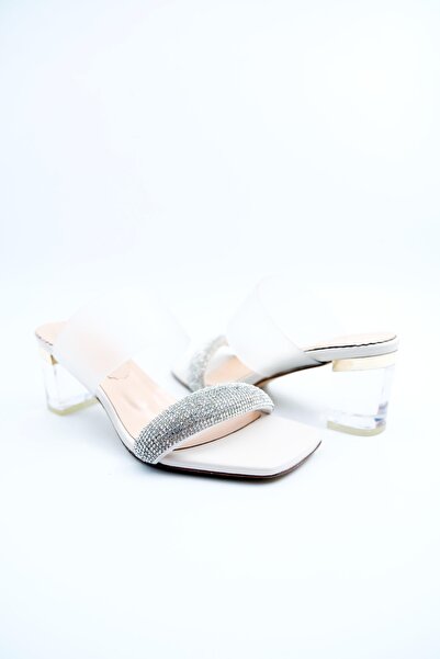 FOLLİNİ White Genuine Leather Women's Slippers