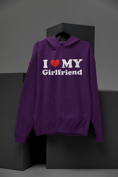 MAGORS I Love My Girlfriend - Φούτερ με στάμπα, βαμβακερό, μακρυμάνικο, ράστερ, με κουκούλα με 3 κλωστές