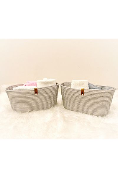 Antioch Art And Design Gray Wicker Double Basket Organizer - Bathroom, Makeup, Socks and Towel Organizer