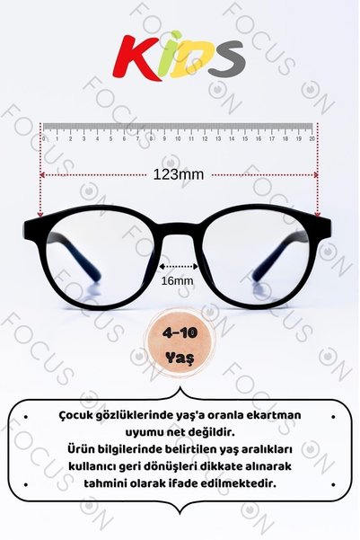 Focus On Black 4-10 Years Old Children's Screen Glasses with Blue Light Filter