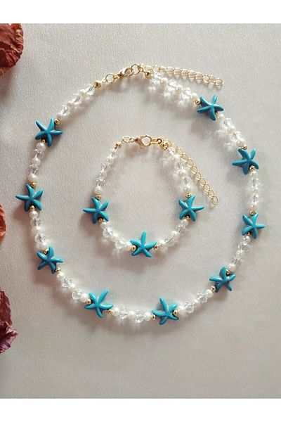 Fata Morgana Accessory Blue Natural Stone Starry Crystal Bead Necklace Bracelet Set