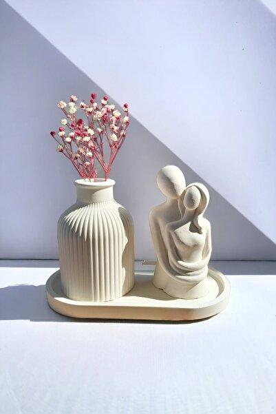 ALLEZA HOME Dekoratif Minyatür Sarılan Sevgili Biblo Mini Kuru Çiçek Pampas V...