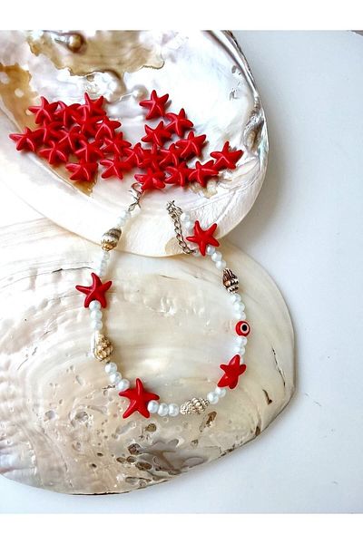 By Song Aksesuar Pearl Anklet with Sea Star and Shell