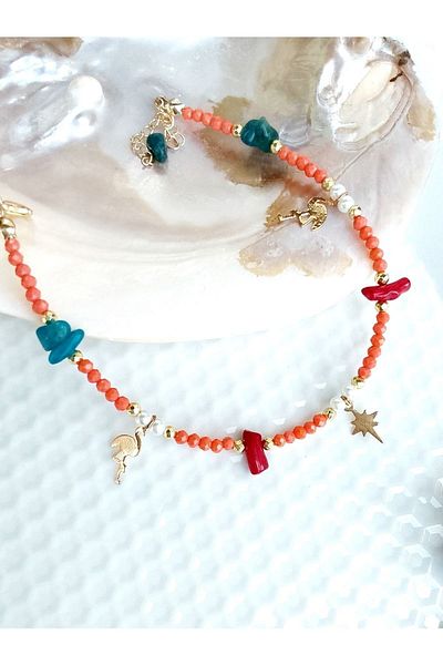 By Song Aksesuar Orange Natural Stone Anklet