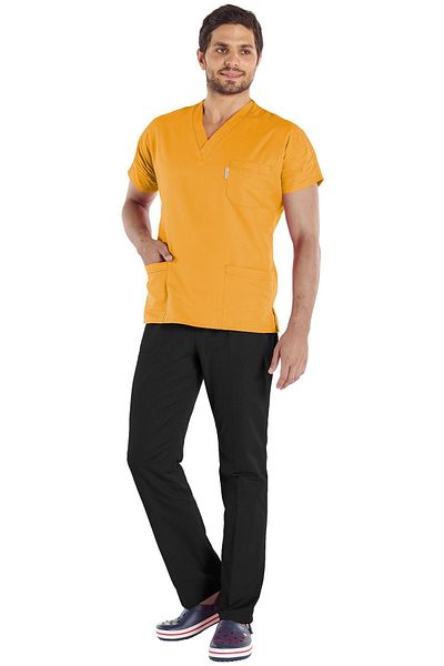 Scrubs Flex Tricou pentru bărbați pentru medic și asistentă chirurgicală - muștar/negru, costum din țesătură groasă din Lycra