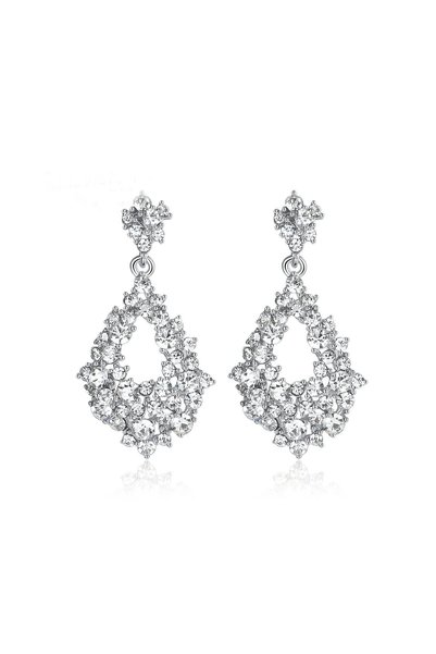 Glaren Drop Shaped Dangle White Stone Silver Color Evening Dress Women's Earrings