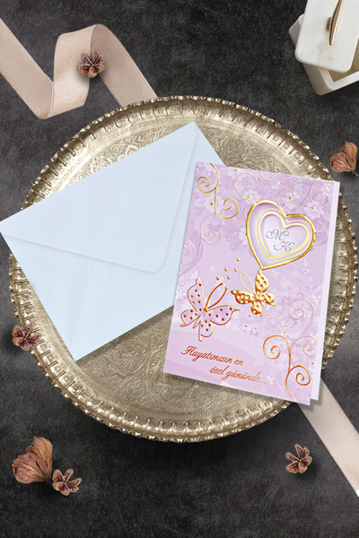 Cem Davetiye Düğün Nişan Nikah Kına Davetiyesi 3182 (100 ADET) Baskı Dahil