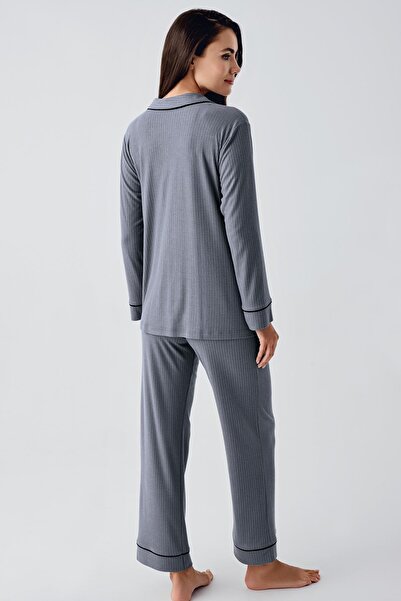 Artış Flexible Viscous Baby Collar maternity Pajamas Set - Long Sleeve anD ButtoneD