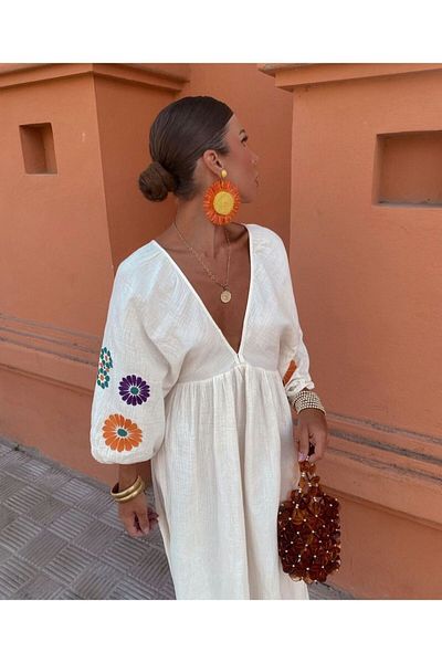 Butik Şenel Embroidered Linen Dress - Gtip 6204 4200 0018 Origin Turkey