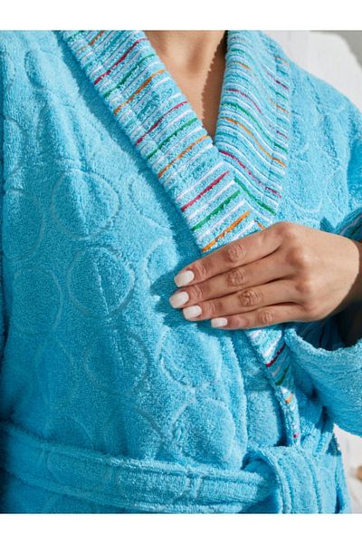 Homelover Halat de baie Shalyaka pentru femei, 100% bumbac, albastru cu design special