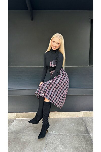 ileenofficial Tüvit Etekli Triko İkili Takım Düğme ve Cep Detaylı