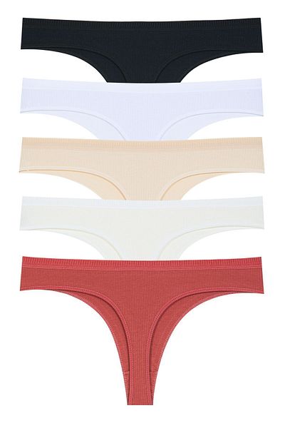 Miss Blue Moon Corded Cotton Thong - Non-marking Elastic 5 Pack 1450