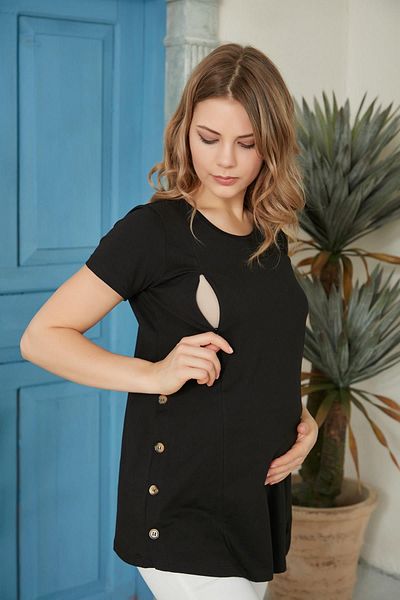 LİYACA Pregnant T-Shirt with Easy Breastfeeding Feature and Hidden Zipper