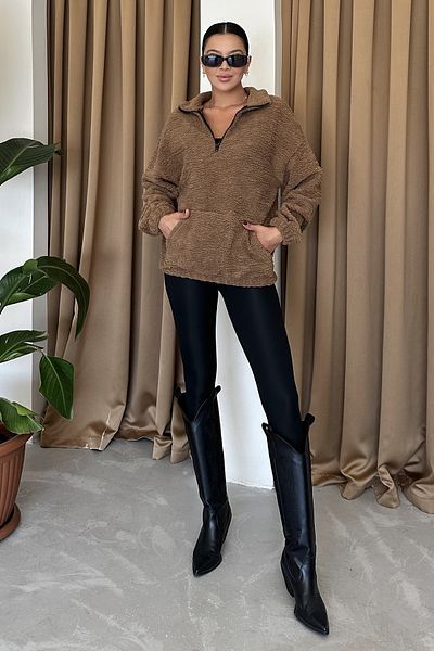 MODAGEN Stehkragen-Lamm-Teddy-Stoff-Damen-Polar-Sweatshirt