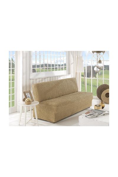 Karna Home Canapea extensibilă din bumbac cu 2 locuri de culoare bej - Husă elastică fără brațe