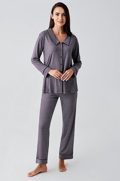 Artış Flexible Viscous Baby Collar maternity Pajamas Set - Long Sleeve anD ButtoneD