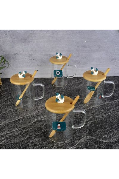 SİHİRLİ AYAKLAR Single Bamboo Lid Sailor Mug Glass Mug Model 1msk019