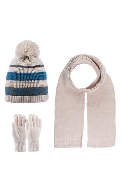 Kitti 9-15 Yaş Erkek Çocuk Genç Atkı Bere Eldiven 3'lü Takımı