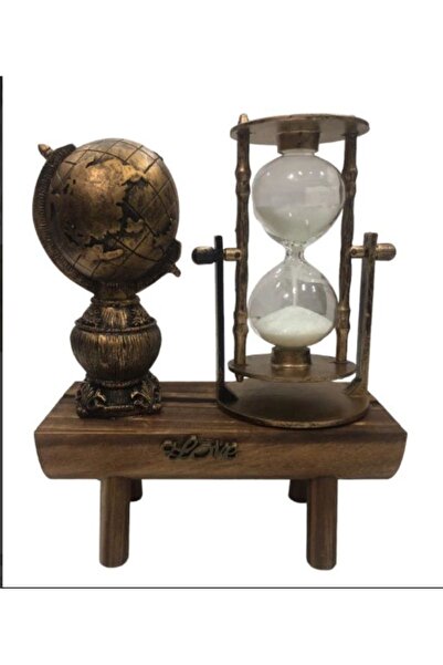 Tahtakale Dünyası Kum saati ve dünya ahşap altlıklı masa biblosu ofis hediyel...