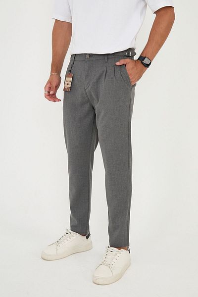 BROCARD Ανδρική ζώνη πόρπης Boyfriend Mold καλής ποιότητας Άνετο υφασμάτινο παντελόνι σε σκούρο γκρι