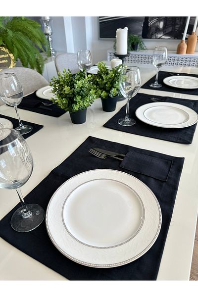Decamor home 6 قطع باللون الأسود - تقديم أمريكي مع تفاصيل أدوات المائدة