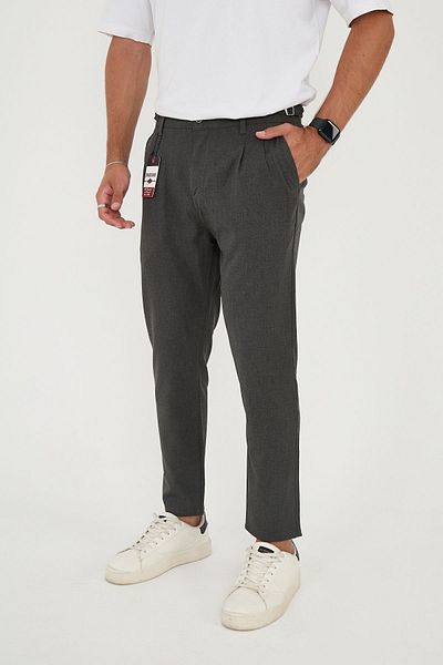 BROCARD Ανδρικό Anthracite Italian Cut Boyfriend Άνετο καλοκαιρινό υφασμάτινο παντελόνι με ζώνη με αγκράφα
