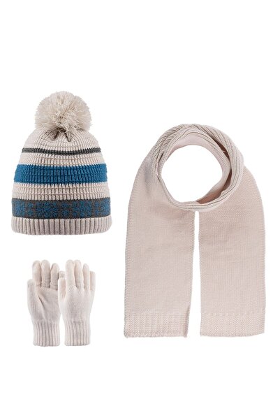 Kitti 9-15 Yaş Erkek Çocuk Genç Atkı Bere Eldiven 3'lü Takımı