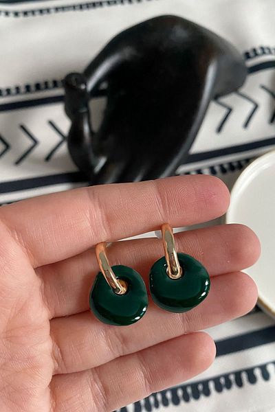Glaren Green Enameled Two Piece Design Women's Earrings