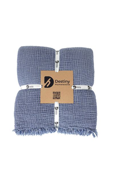 destinyhometex Индиго син 4-слоен многослоен муселин 100% памук Двоен 230x250 см King Size